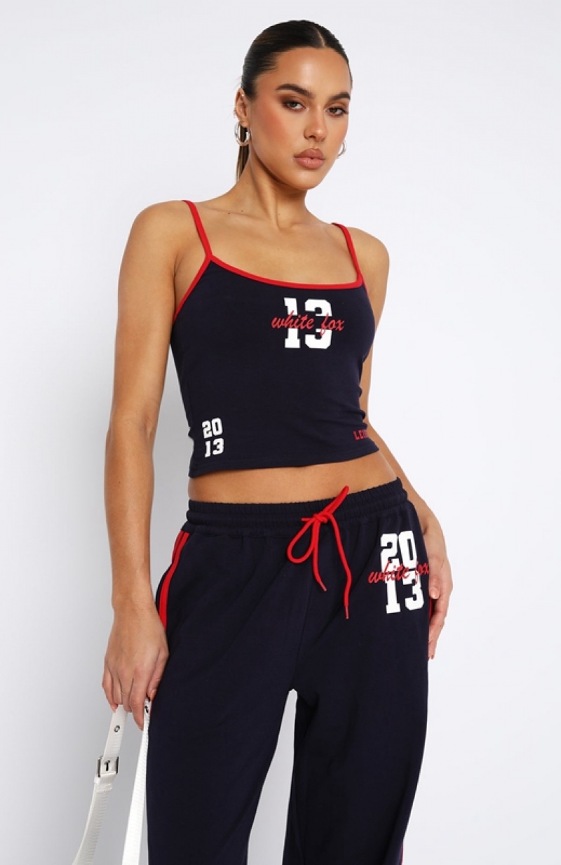 Navy White Fox All Star Season Women's Tops | XGFC-90587