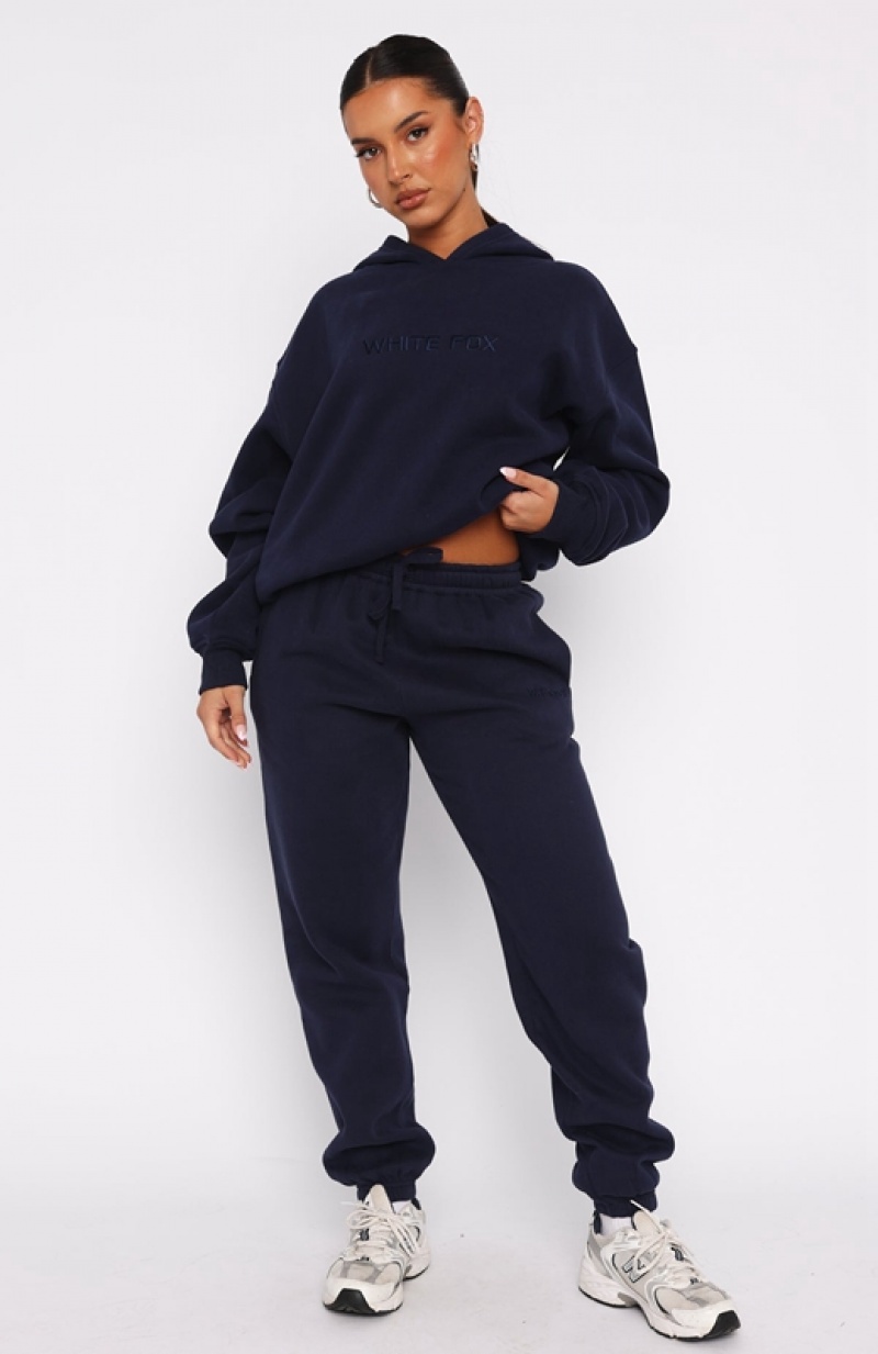 Navy White Fox Stay Lifted Women's Sweatpants | ICJD-27069