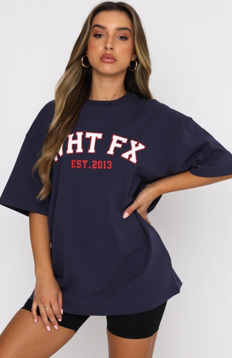 Navy White Fox Varsity Women's T Shirts | SLRI-13064