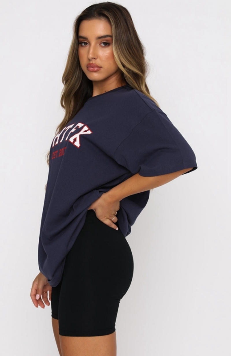 Navy White Fox Varsity Women's T Shirts | SLRI-13064