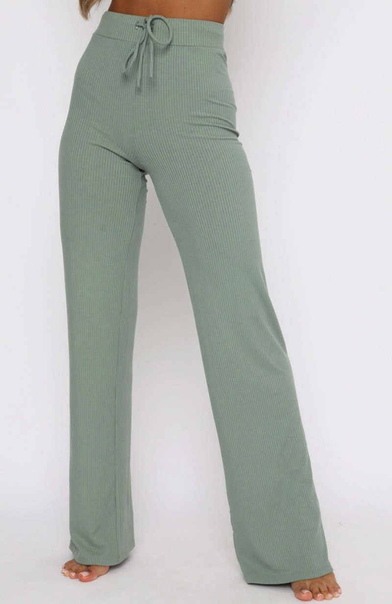 Olive White Fox Adore You Ribbed Women's Pants | SXJH-28739