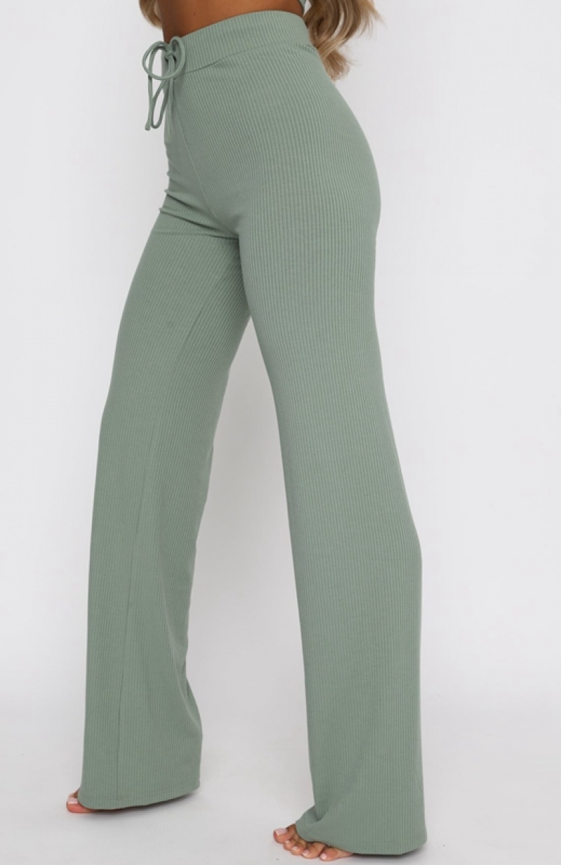 Olive White Fox Adore You Ribbed Women's Pants | SXJH-28739