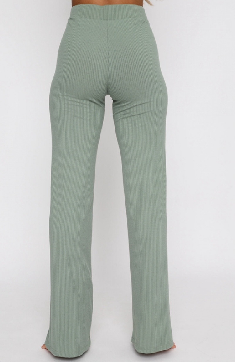 Olive White Fox Adore You Ribbed Women's Pants | SXJH-28739