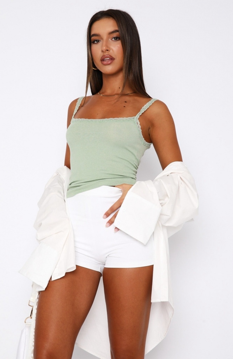 Olive White Fox After Midnight Cami Women's Tops | DNAT-61953