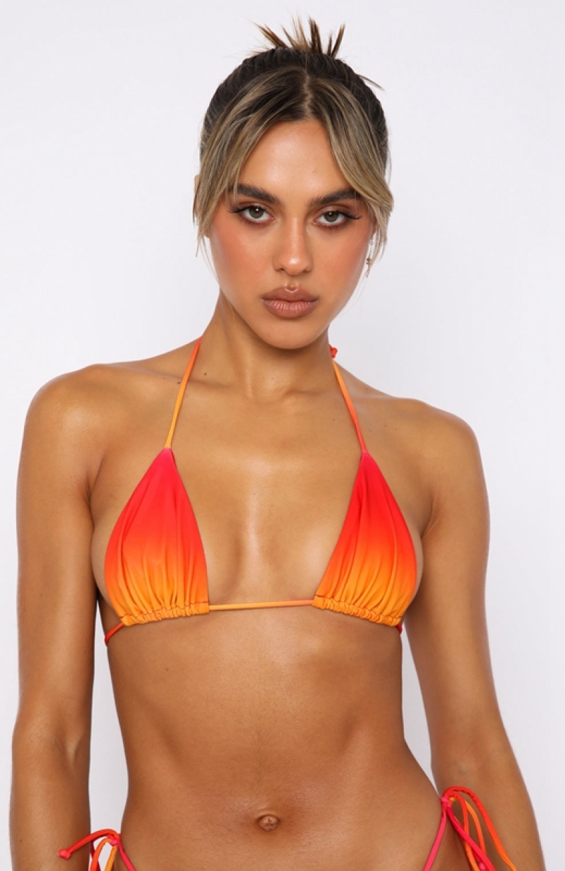 Orange White Fox Golden Hour Women's Bikini Tops | ZBJP-85049