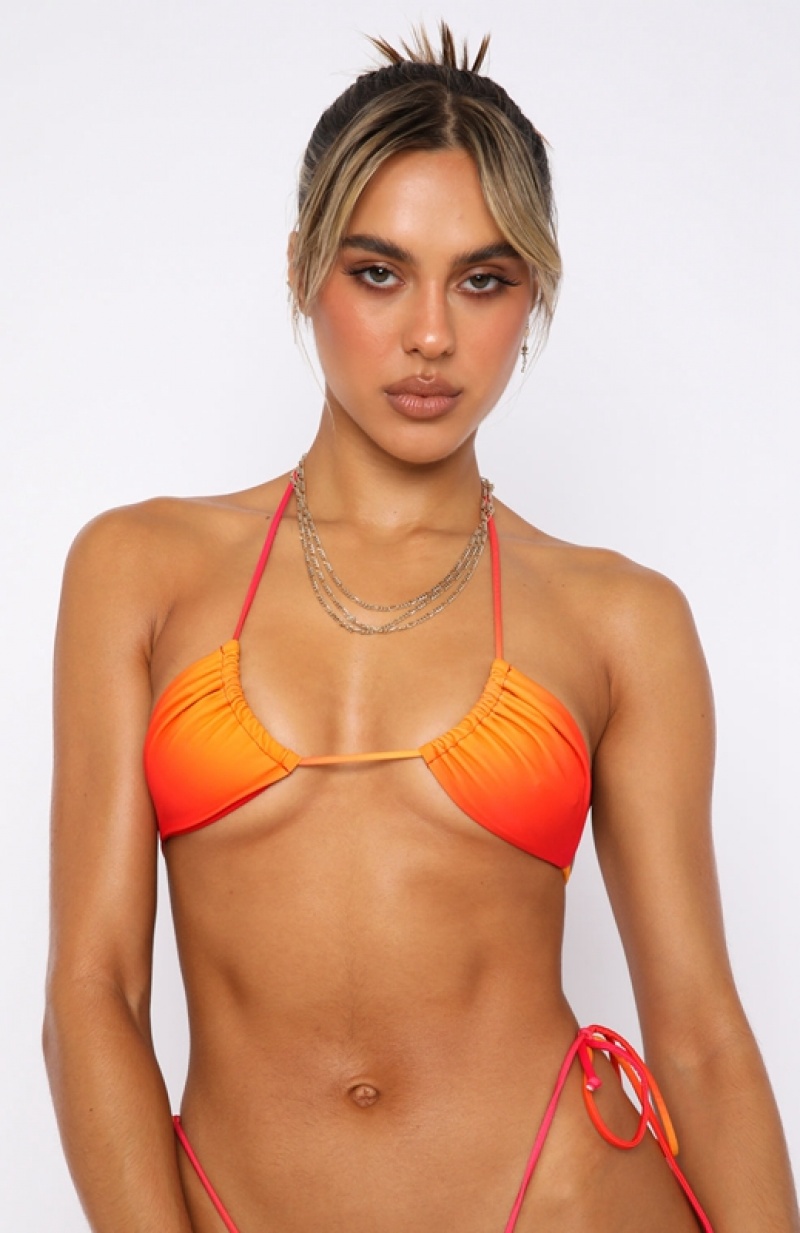 Orange White Fox Golden Hour Women's Bikini Tops | ZBJP-85049