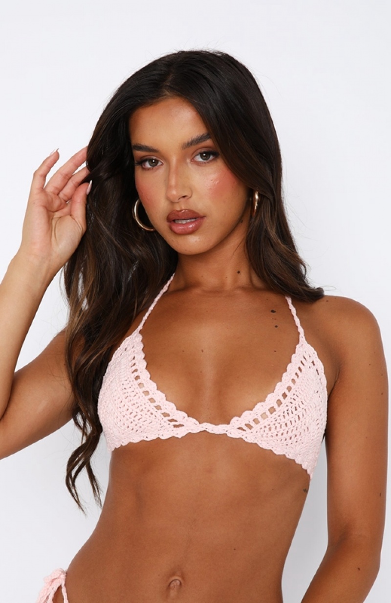 Pink White Fox Chasing Summer Crochet Women's Bikini Tops | HTWD-53624