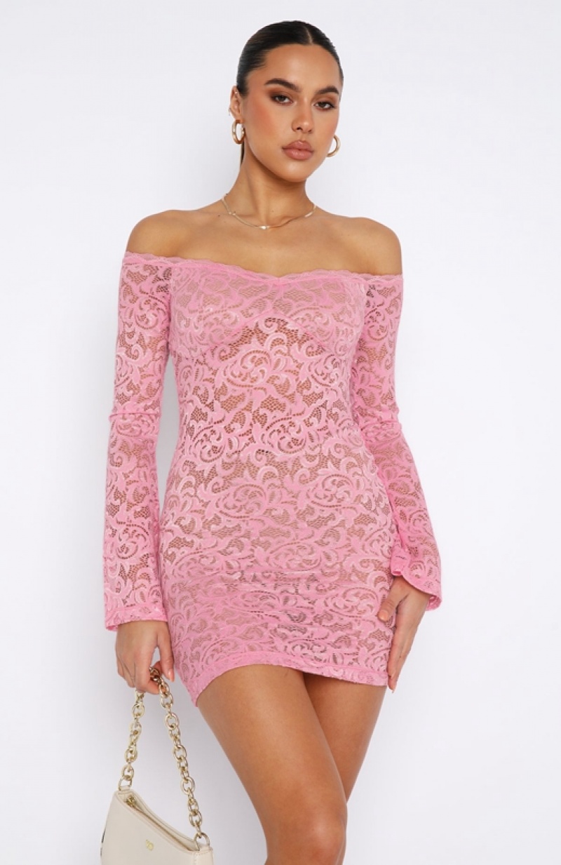 Pink White Fox Lavish Style Long Sleeve Mini Women's Dress | VAOZ-05241