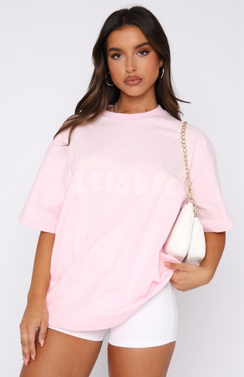 Pink White Fox Leisure Series Oversized Women's T Shirts | JIOS-52341