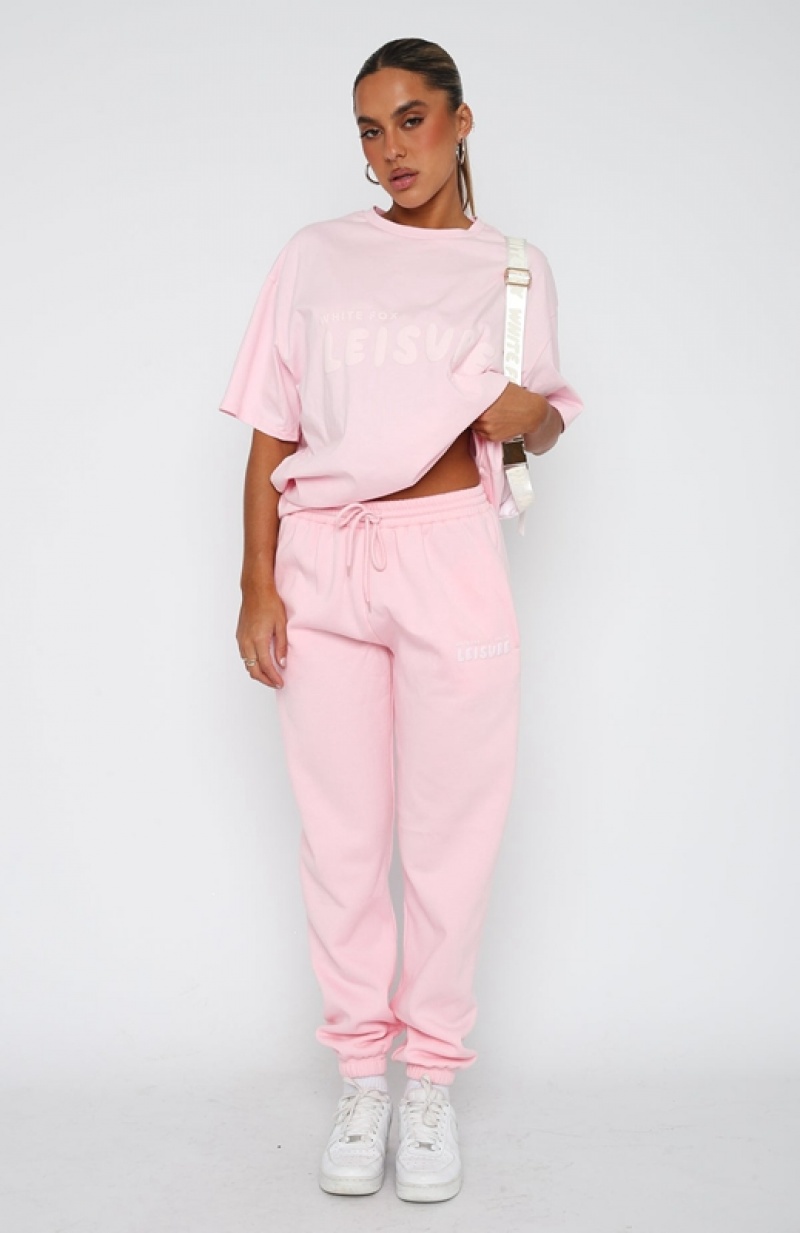 Pink White Fox Leisure Series Women's Sweatpants | MYUD-72546