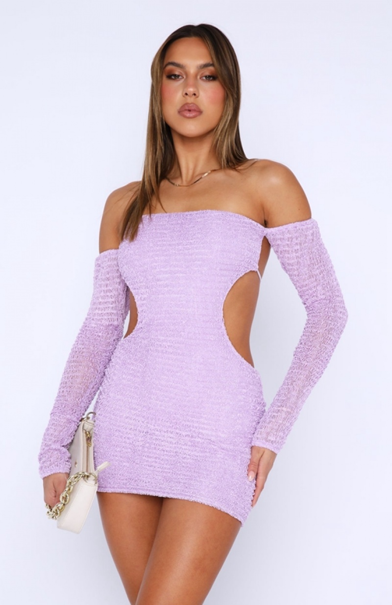 Purple White Fox Summer's Over Long Sleeve Mini Women's Dress | EZSX-94280