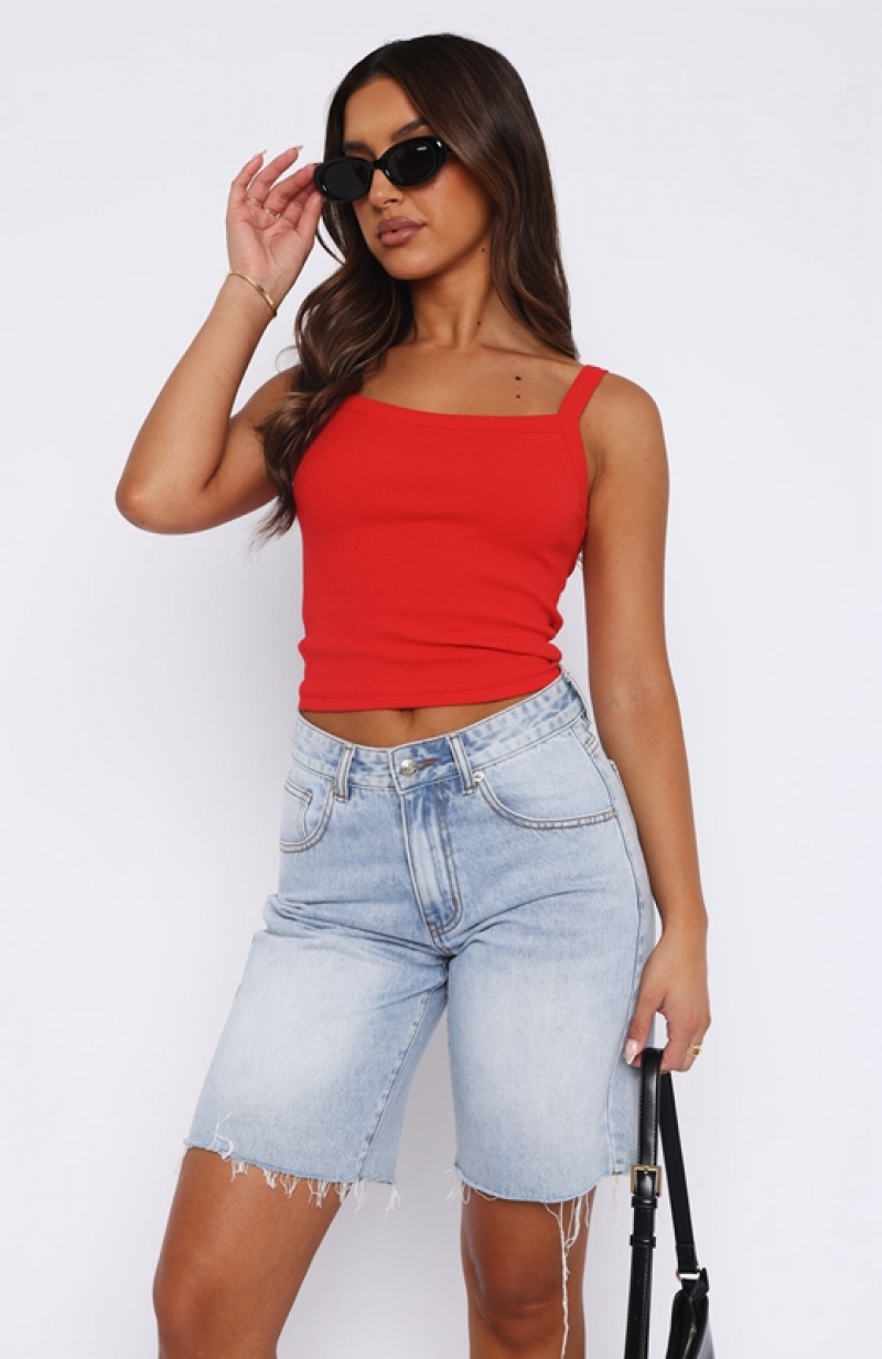 Red White Fox All Clear Ribbed Women's Tops | CNMF-07683