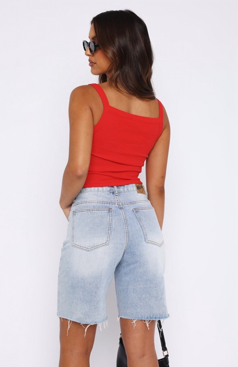 Red White Fox All Clear Ribbed Women's Tops | CNMF-07683