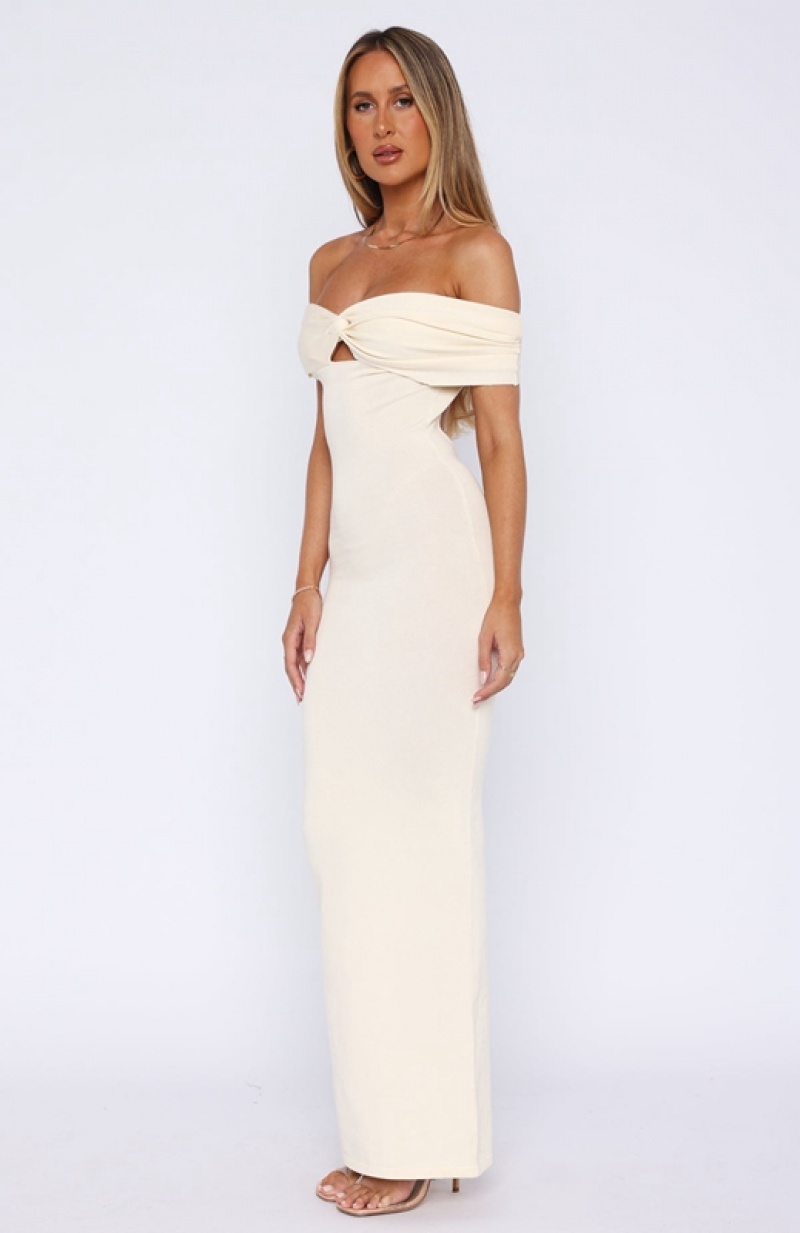 White White Fox Book The Tickets Off Shoulder Maxi Women's Dress | AJZE-74281