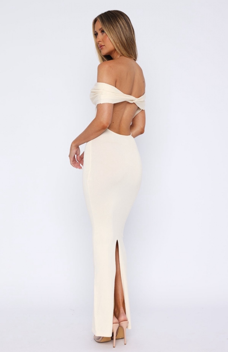 White White Fox Book The Tickets Off Shoulder Maxi Women's Dress | AJZE-74281