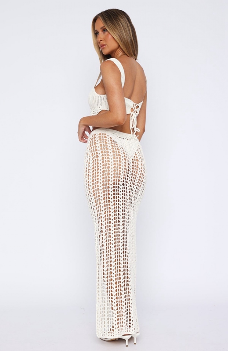 White White Fox Dream Oasis Crochet Maxi Women's Skirts | EICX-95670