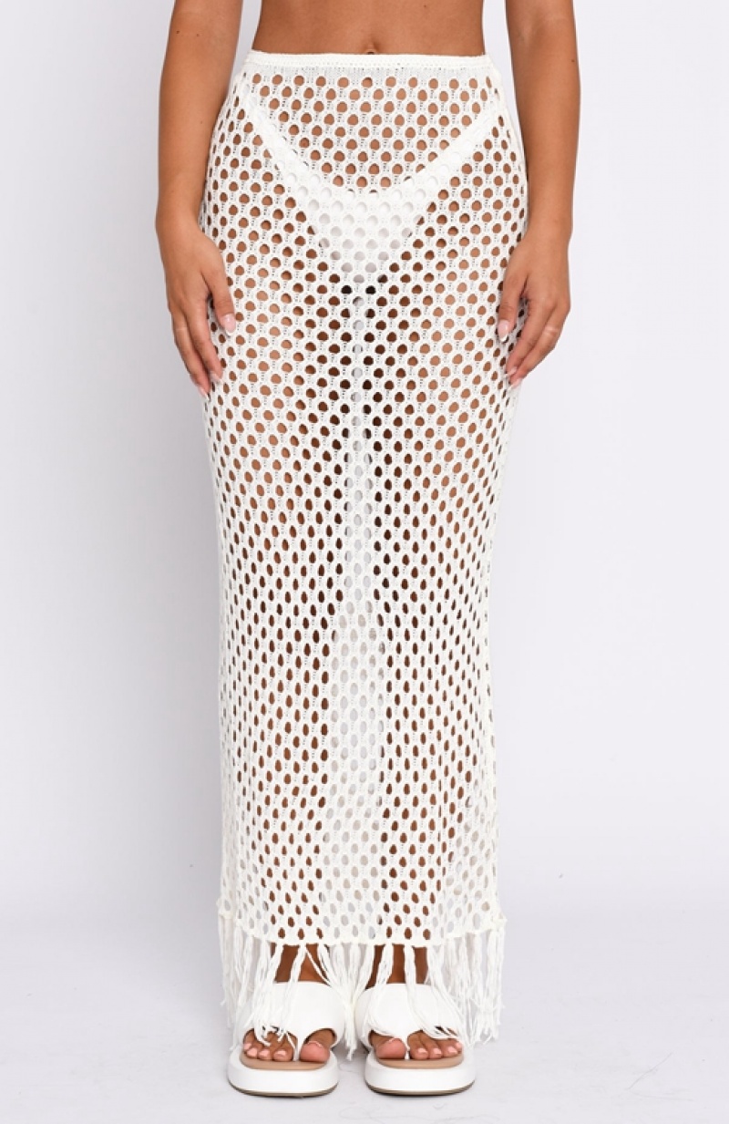 White White Fox See Me Now Crochet Maxi Women's Skirts | MOSP-12560